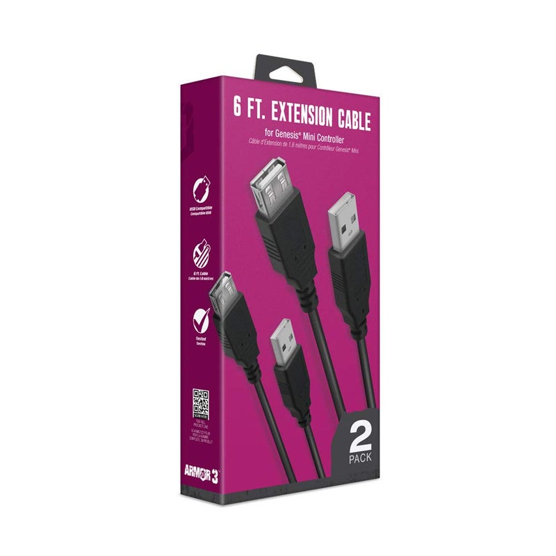 Armor3 6 Ft. Extension Cable for Genesis Mini Controller (2-Pack) - Image 2